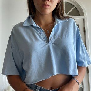 Baby Blue Oversized Cropped Polo
